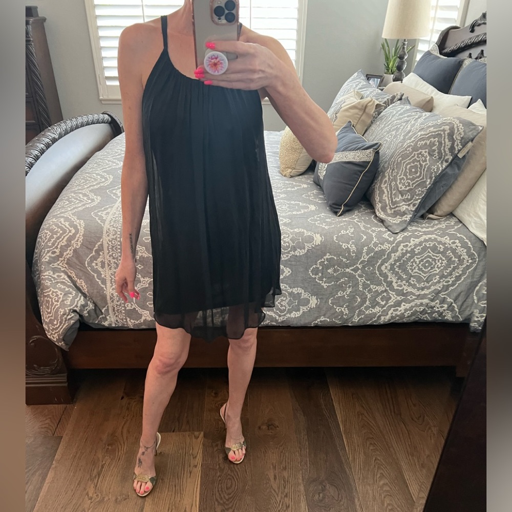 Made in Italy Angel Black Silk Mini Dress. OS. NWOT. - Picture 3 of 14